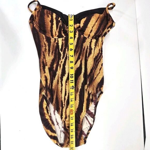 Vtg Cazimi 80s 1 Piece Halter Top Bikini Cut Leopard Animal Print Black Brown M - Picture 5 of 13